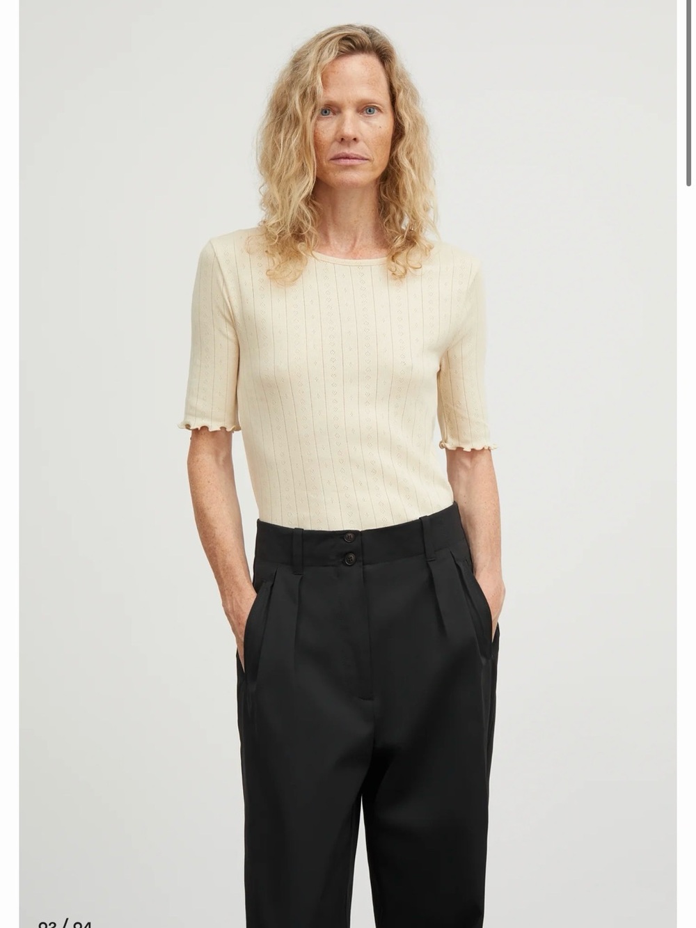 Skall Studio Short-Sleeve Ribbed Crewneck Top in Light Cream